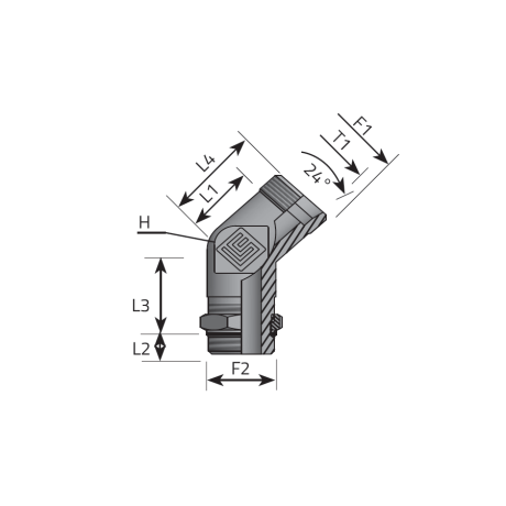 DIN MALE 45° ELBOW - METRIC MALE ADJUSTABLE AND RETAINING SEAL