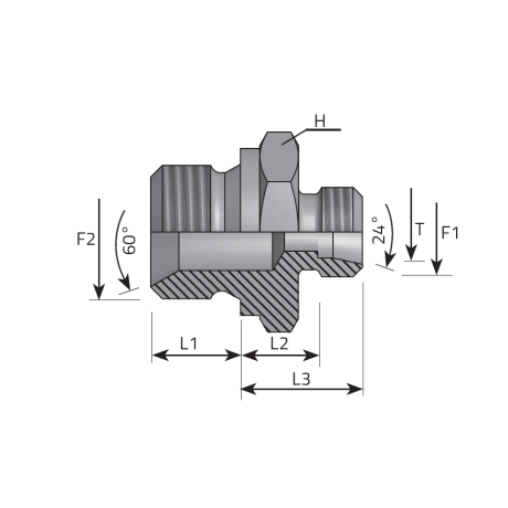 DIN MALE STUD COUPLING SV 60° - BSPP MALE