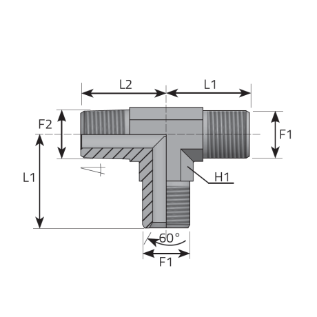 RUN TEE MALE BSPP - MALE NPT