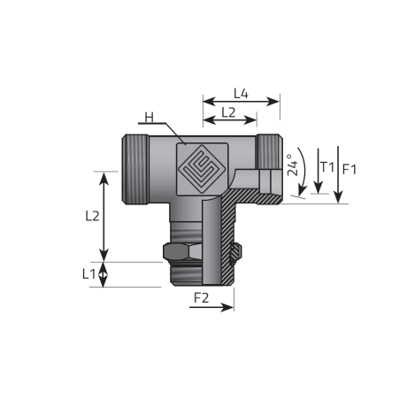 T ADAPTER DIN MALE/DIN MALE/METRIC MALE ADJUSTABLE