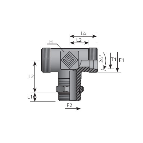 T ADAPTER DIN MALE/DIN MALE/UNF MALE ADJUSTABLE