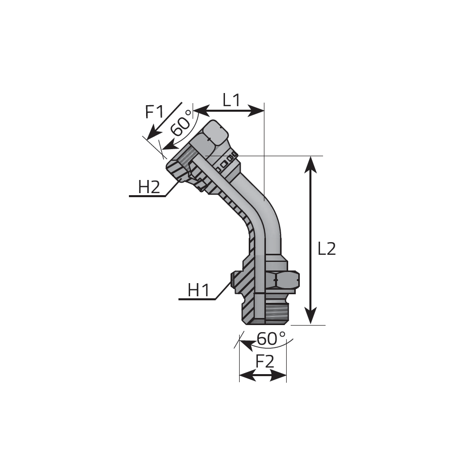 45° ADAPTER METRIC MALE - METRIC SWIVEL FEMALE -  Vitillo