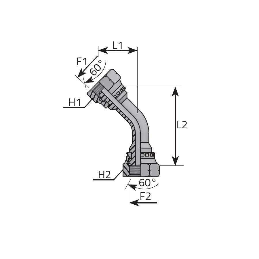 45° ADAPTER METRIC SWIVEL FEMALE - METRIC SWIVEL FEMALE -  Vitillo