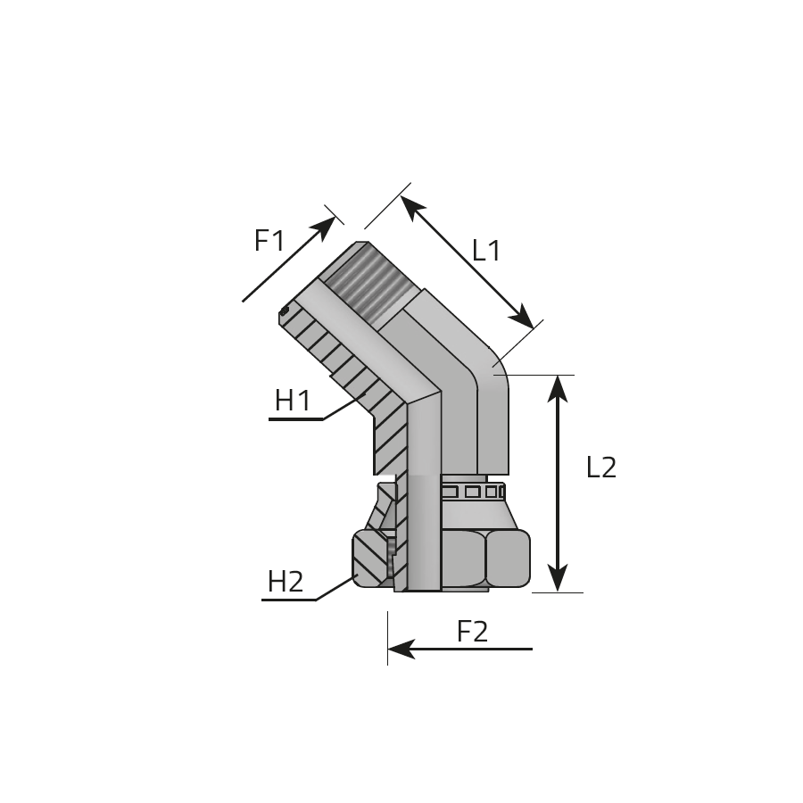 45° ADAPTOR FEMALE ORFS - MALE ORFS