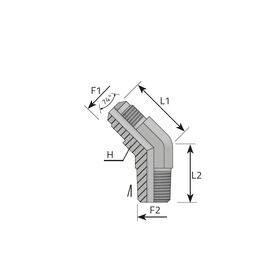 45° ADAPTOR MALE JIC - MALE BSPT -  Vitillo