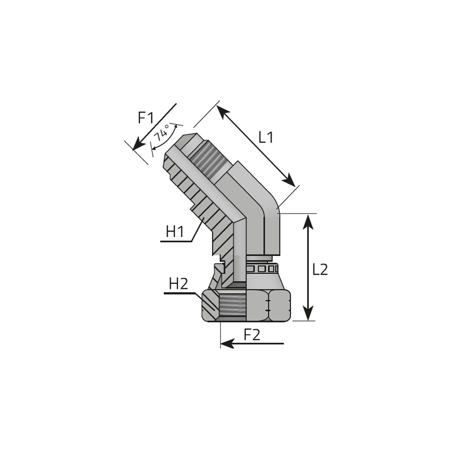 45° ADAPTOR MALE JIC - SWIVEL FEMALE JIC