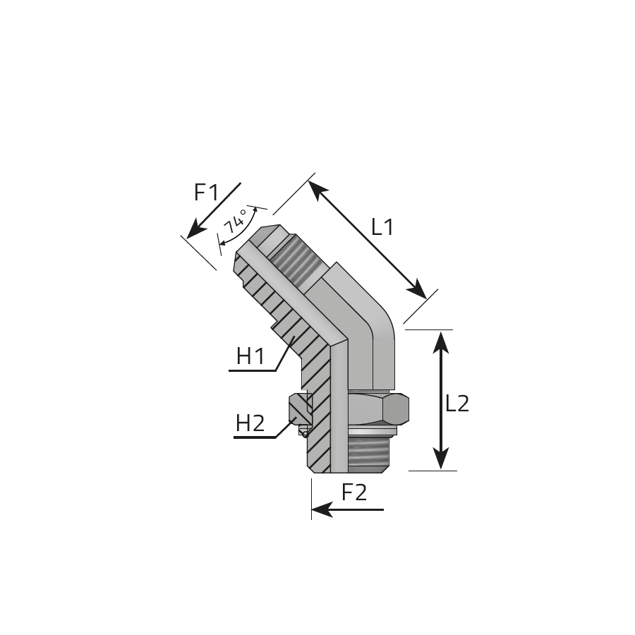 45° ADJUSTABLE ADAPTOR MALE JIC - MALE BSPP / O-RING AND RETAINING SEAL