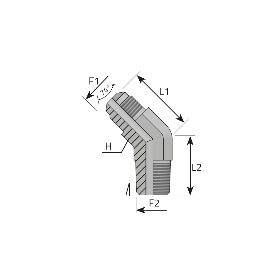 45° ADJUSTABLE ADAPTOR MALE JIC - MALE NPT