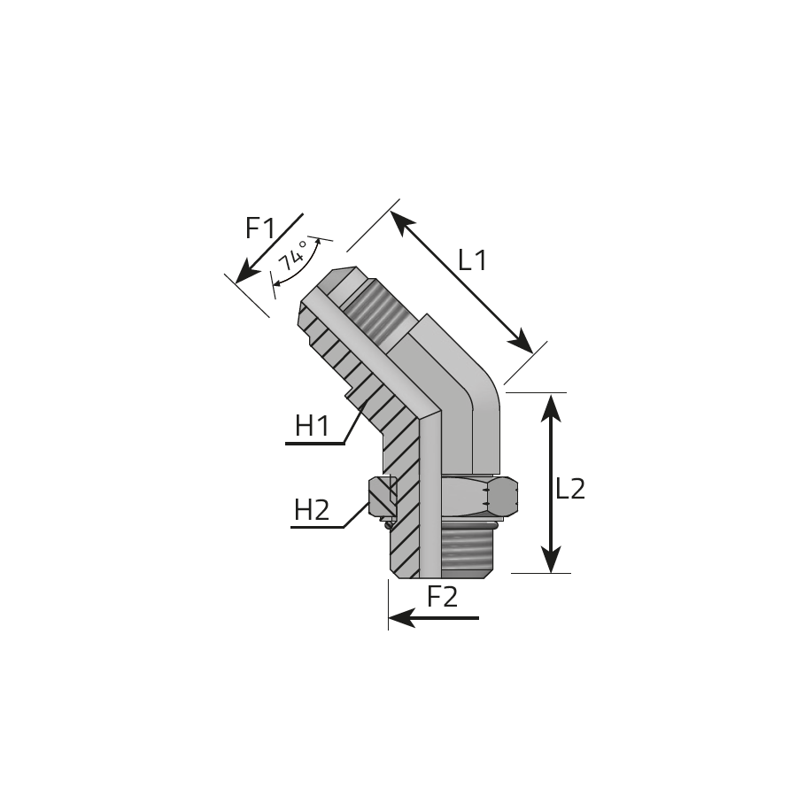 45° ADJUSTABLE ADAPTOR MALE JIC - MALE UNF