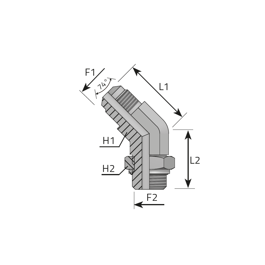 45° ADJUSTABLE ADAPTOR MALE JIC - METRIC MALE / O-RING AND RETAINING SEAL -  Vitillo