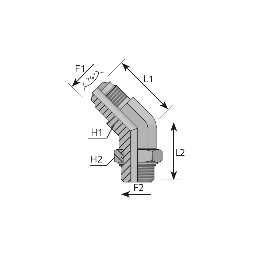 45° ADJUSTABLE ADAPTOR MALE JIC - METRIC MALE WITH O-RING -  Vitillo