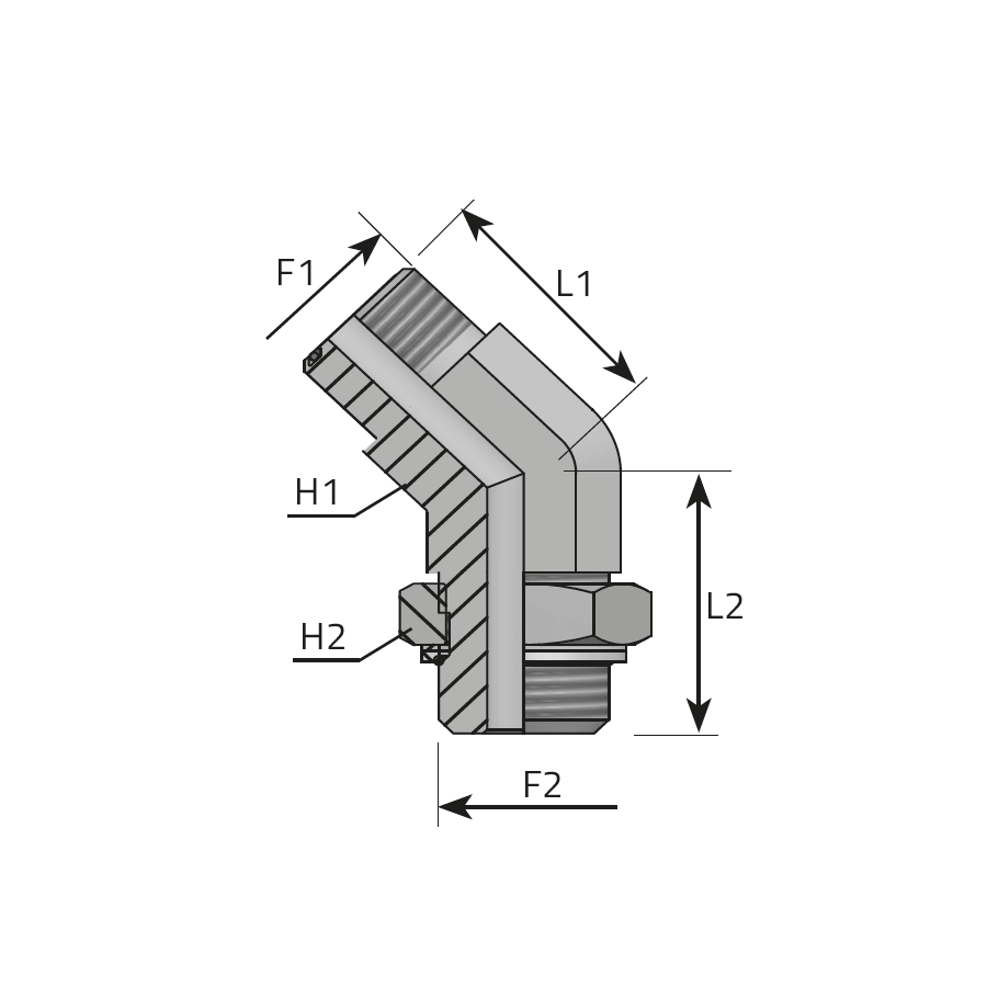 45° ADJUSTABLE ADAPTOR MALE ORFS - MALE BSPP WITH O-RING