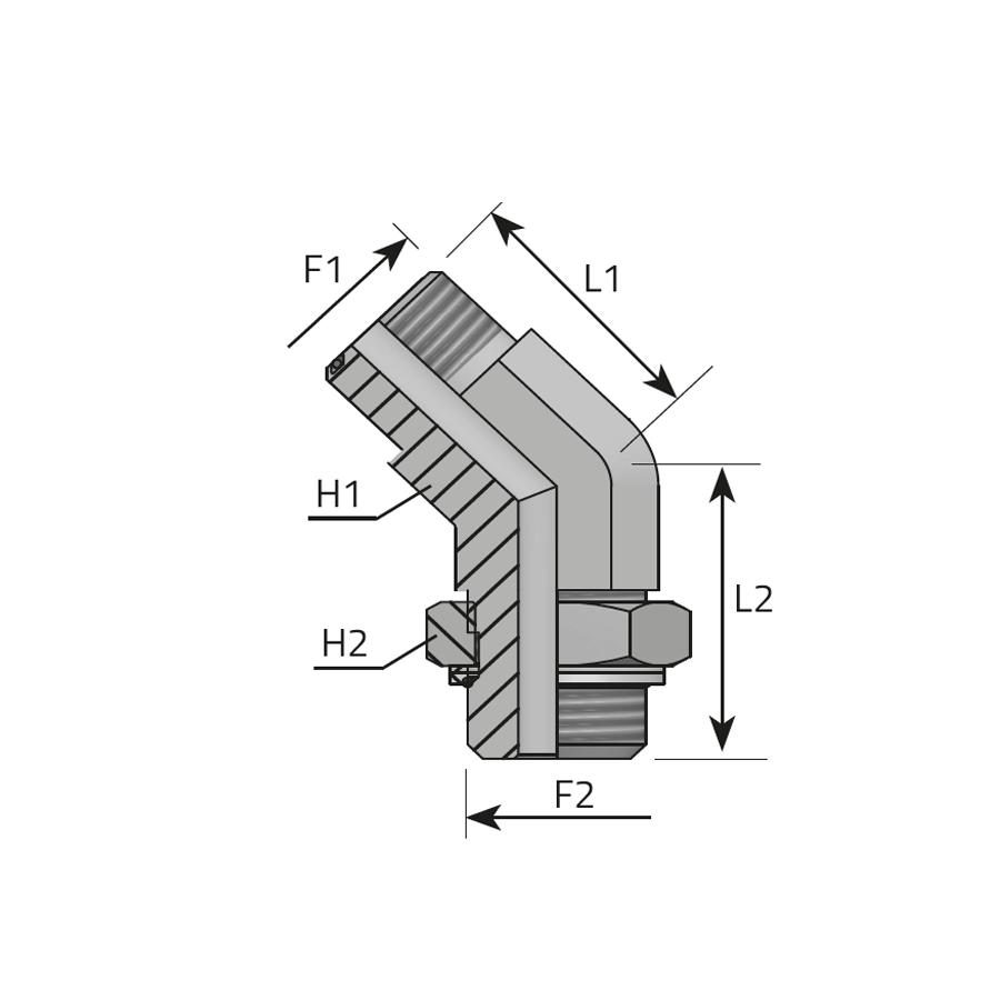 45° ADJUSTABLE ADAPTOR MALE ORFS - MALE UNF WITH O-RING