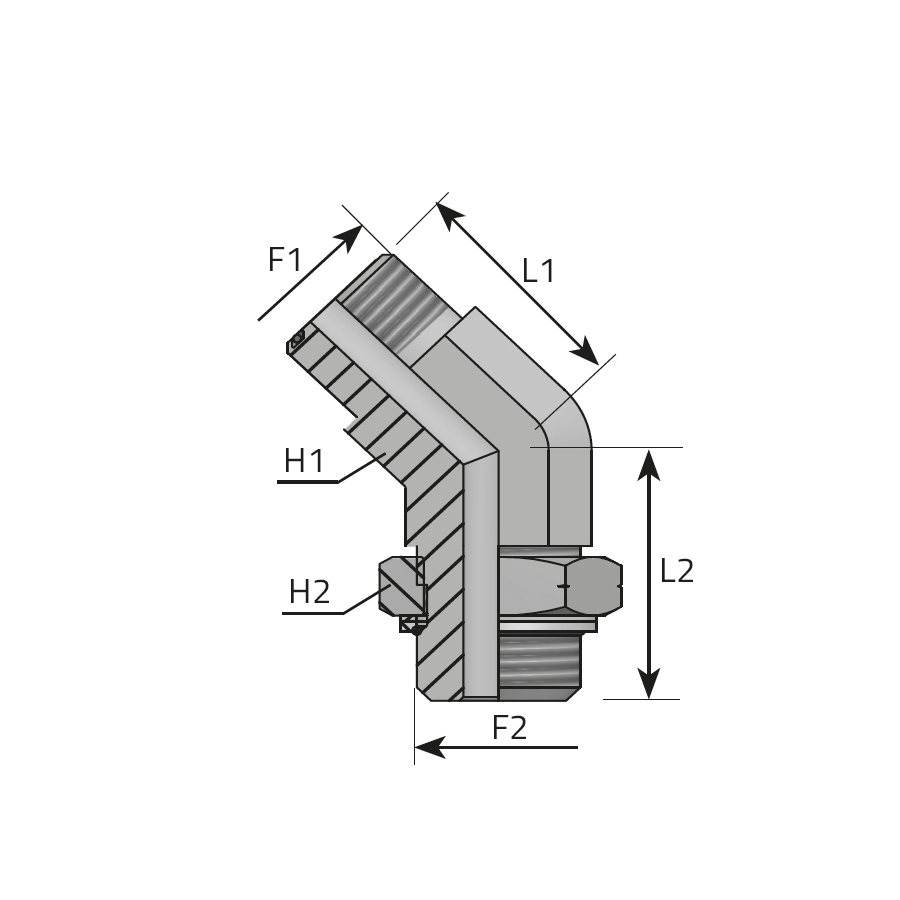 GOMITO 45° MASCHIO ORFS  MASCHIO METRICO CON O-RING -  Vitillo