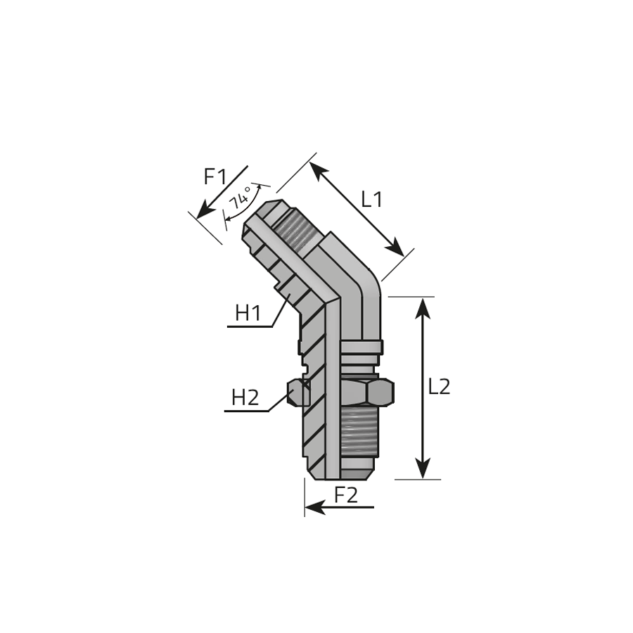 45° BULKHEAD ADAPTOR MALE JIC - MALE JIC -  Vitillo