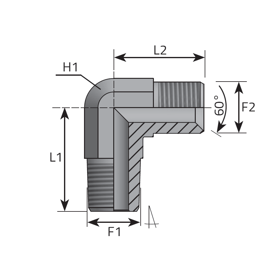 GOMITO 90°- MASCHIO GAS CONICO - MASCHIO GAS CILINDRICO SV 60° -  