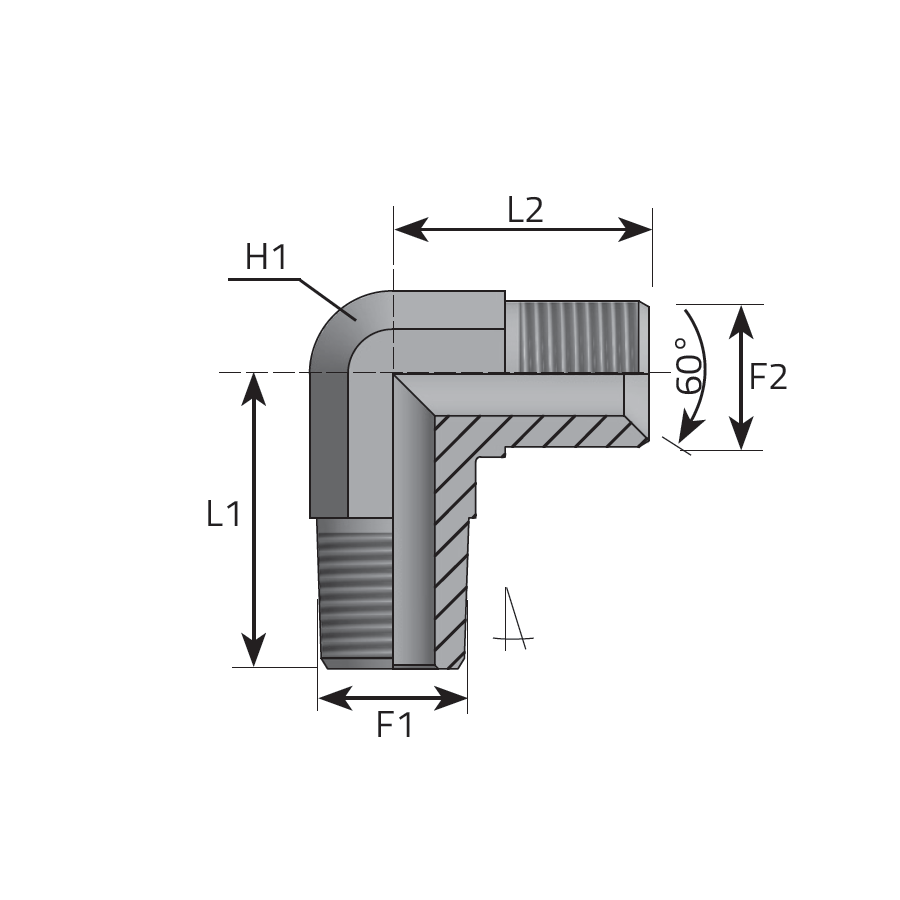 90° ADAPTER MALE BSPP - MALE NPT