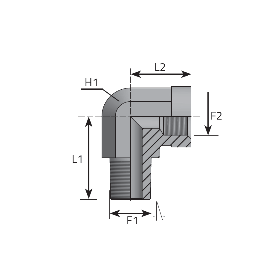 GOMITO 90°- MASCHIO GAS CONICO - FEMMINA FISSA GAS CILINDRICA SV 60°