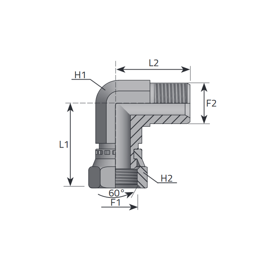 90° ADAPTER MALE BSPT - SWIVEL FEMALE BSPP