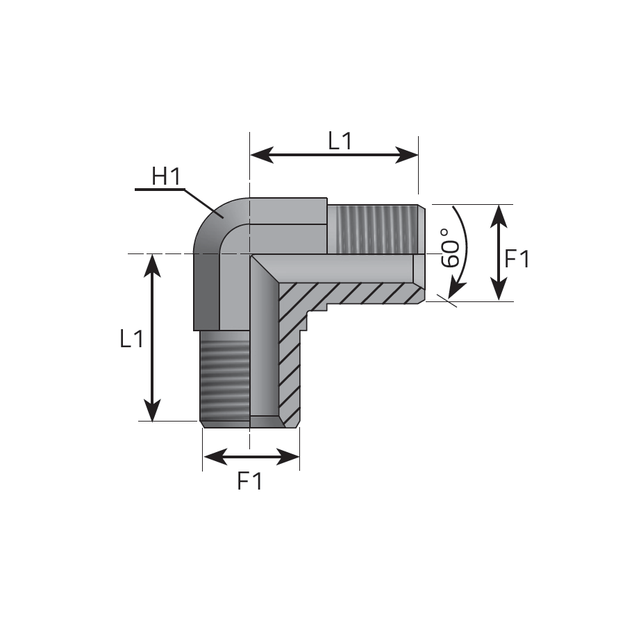 90° ADAPTER METRIC MALE - METRIC MALE