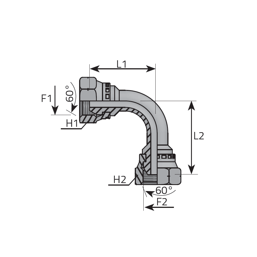 90° ADAPTER METRIC SWIVEL FEMALE - METRIC SWIVEL FEMALE -  Vitillo