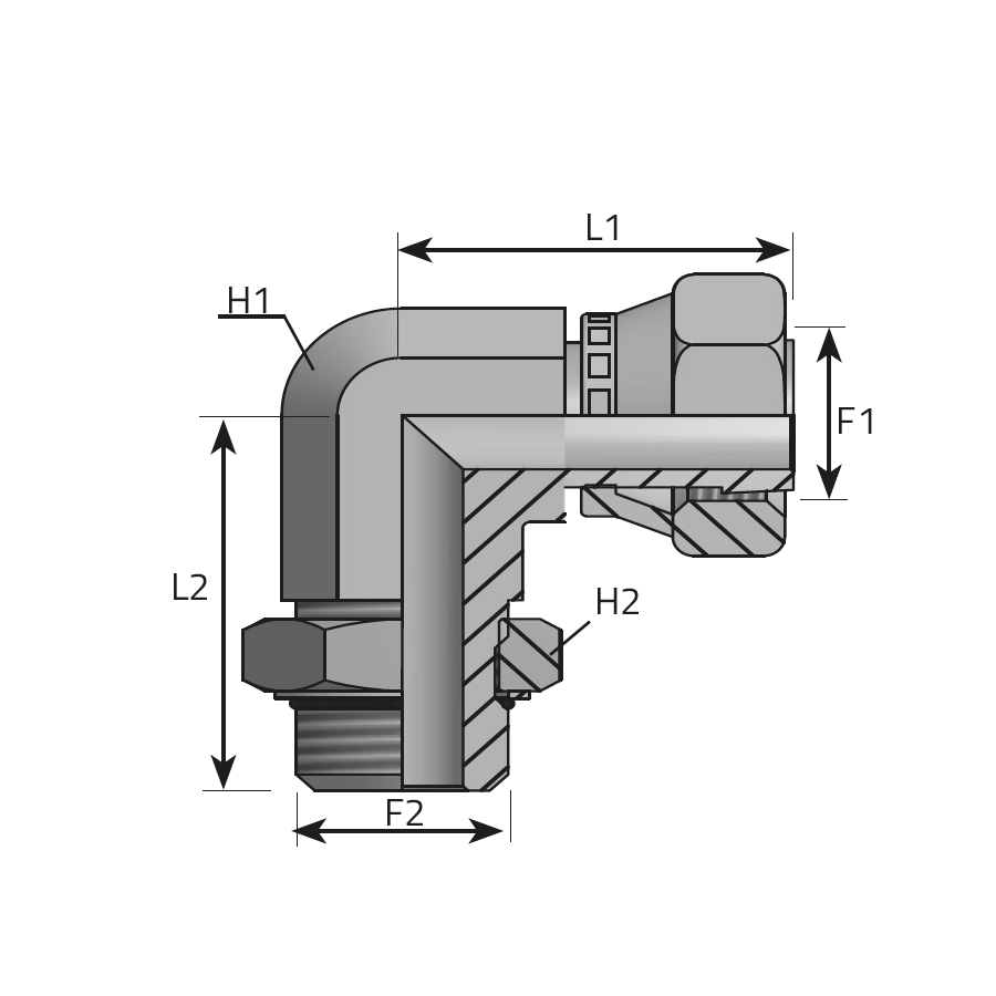 GOMITO A 90°FEMMINA ORFSMASCHIO UNF CON O-RING -  Vitillo