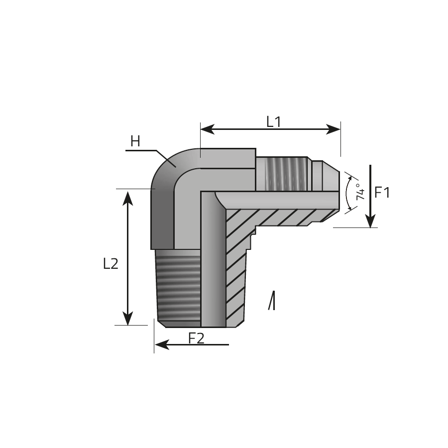 90° ADAPTOR MALE JIC - MALE BSPT