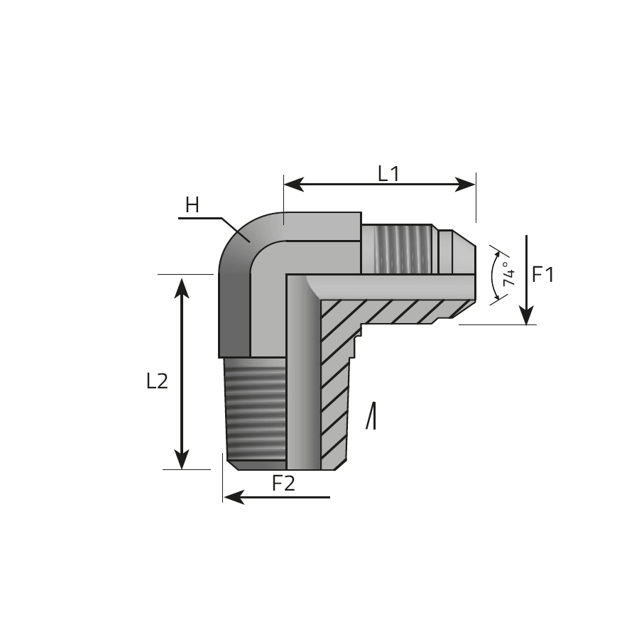 90° ADAPTOR MALE JIC - MALE NPT