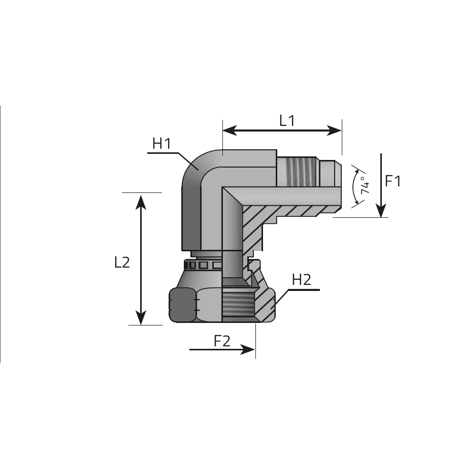 90° ADAPTOR MALE JIC - SWIVEL FEMALE JIC