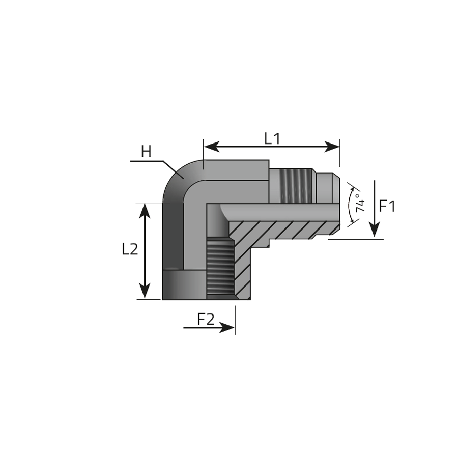 90° ADAPTOR MALE JIC - UNMOVABLE FEMALE BSPP -  Vitillo