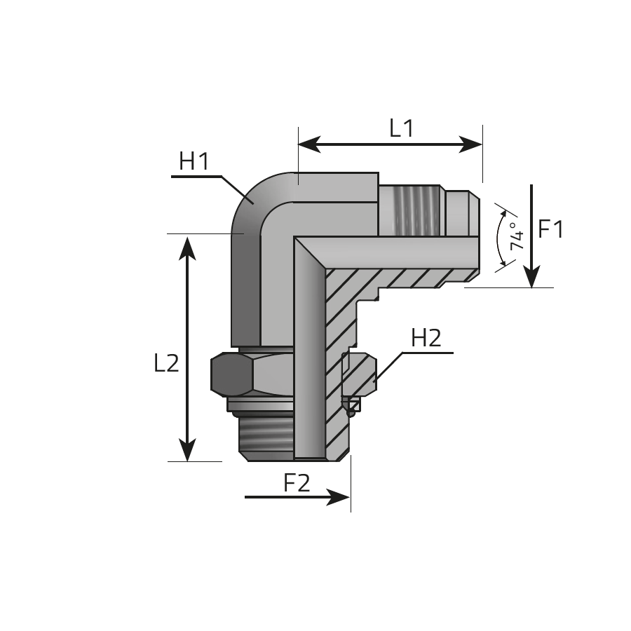 GOMITO 90° - MASCHIO JIC - MASCHIO GAS CILINDRICO ORIENTABILE CON O-RING E RITEGNO -  Vitillo