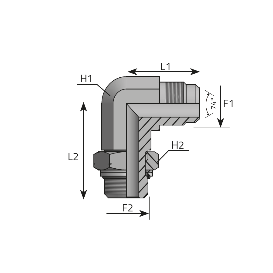 GOMITO 90° - METRICO JIC - MASCHIO METRICO ORIENTABILE CON O-RING E RITEGNO -  Vitillo