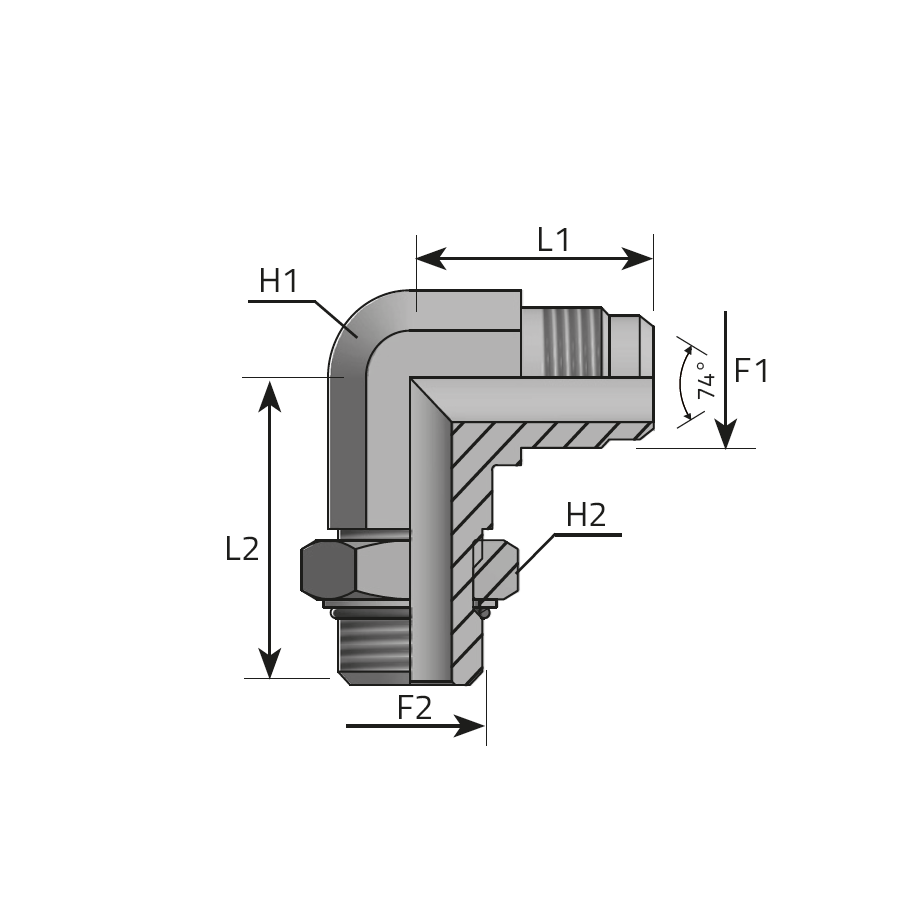 90° ADJUSTABLE ADAPTOR MALE JIC - METRIC MALE WITH O-RING