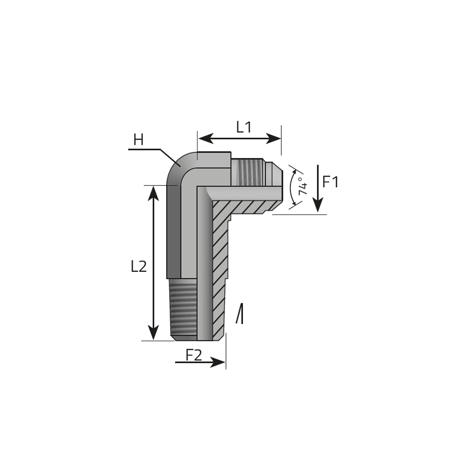 90° LONG CONNECTOR MALE JIC - MALE BSPT -  Vitillo