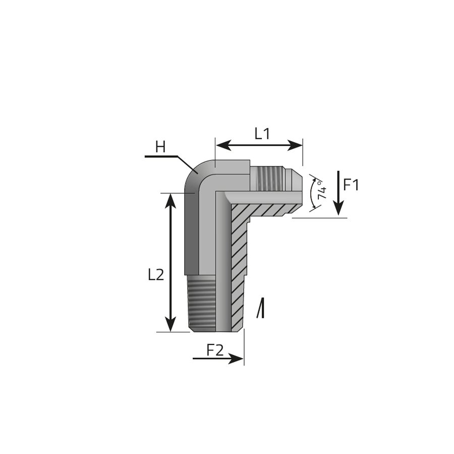 90° LONG CONNECTOR MALE JIC - MALE NPT