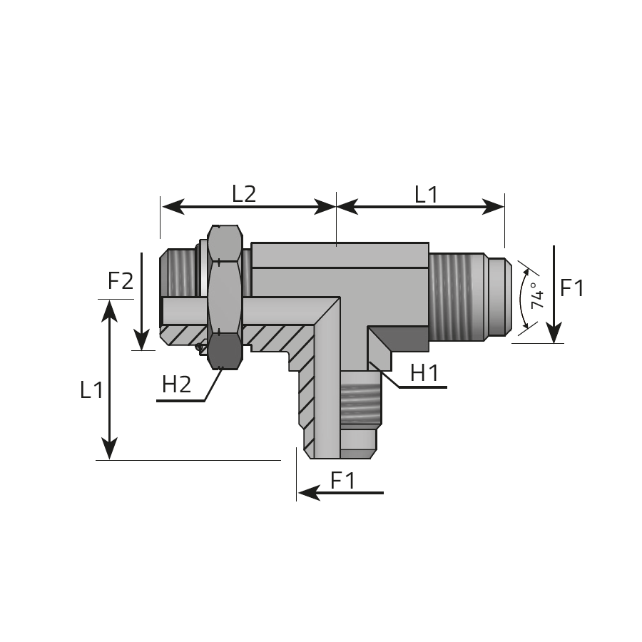 ADJUSTABLE RUN TEE MALE JIC - METRIC MALE WITH O-RING -  Vitillo