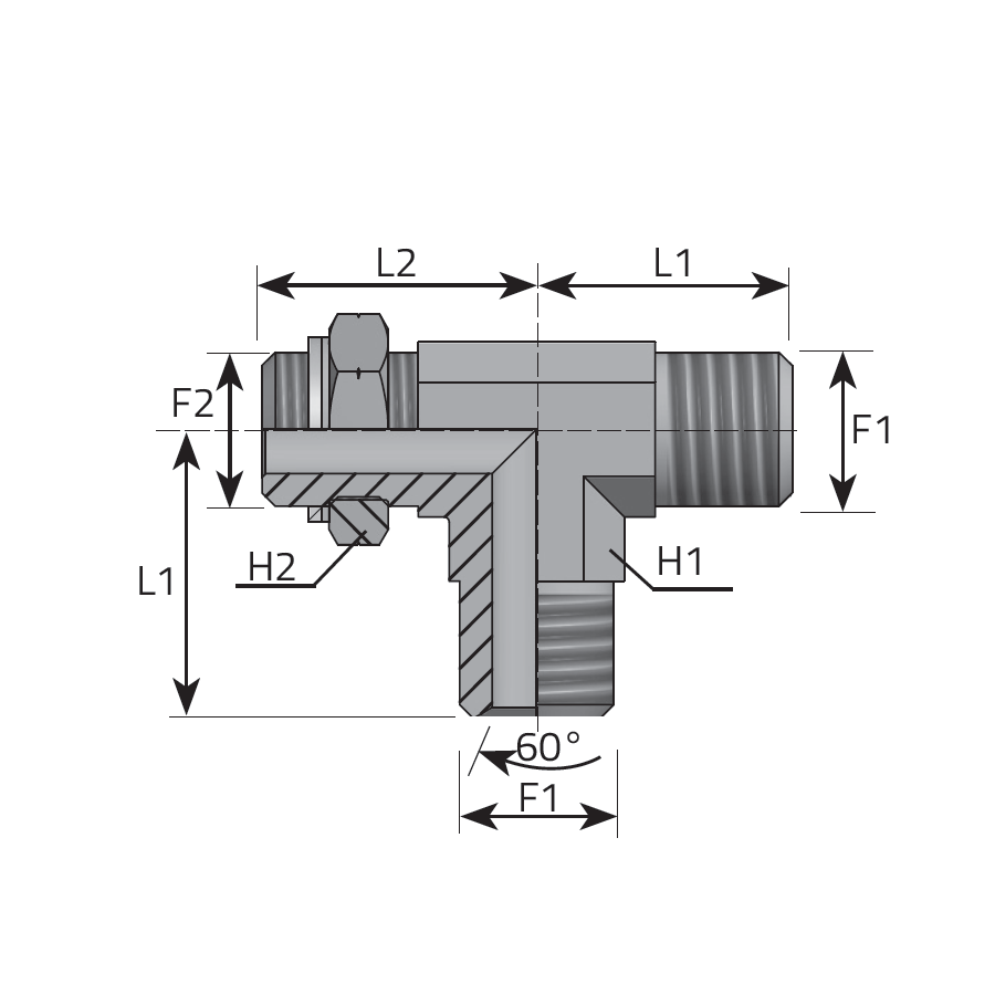 ADATTATORE “T”- MASCHIO METRICO SV 60° - MASCHIO METRICO ORIENTABILE AL BRACCIO -  Vitillo