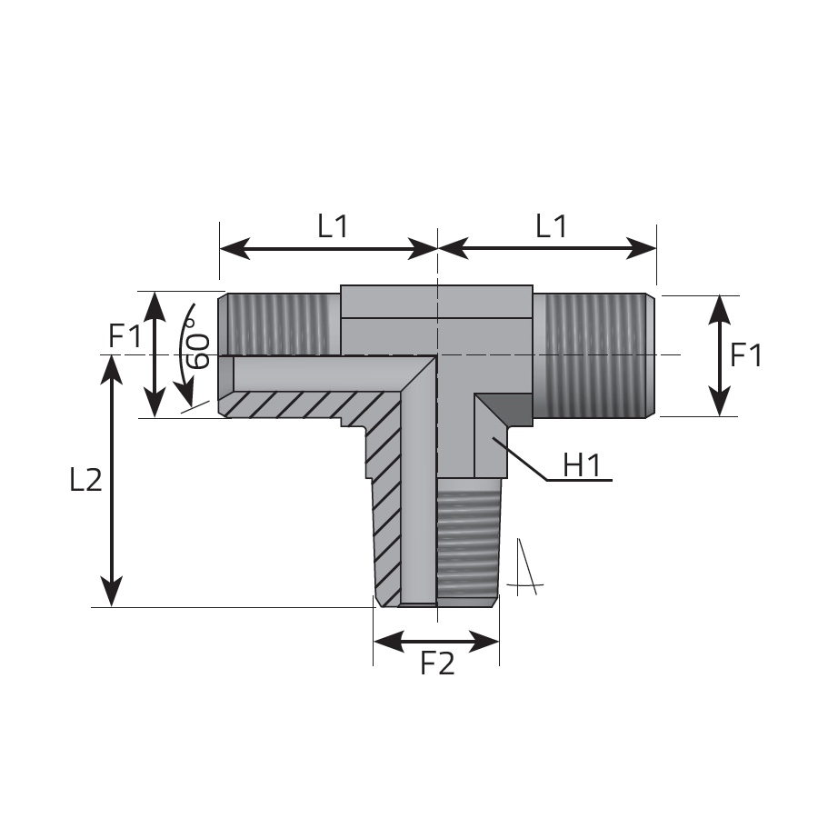 ADATTATORE “T”- MASCHIO GAS CILINDRICO SV 60°- MASCHIO GAS CONICO AL PIEDE -  Vitillo