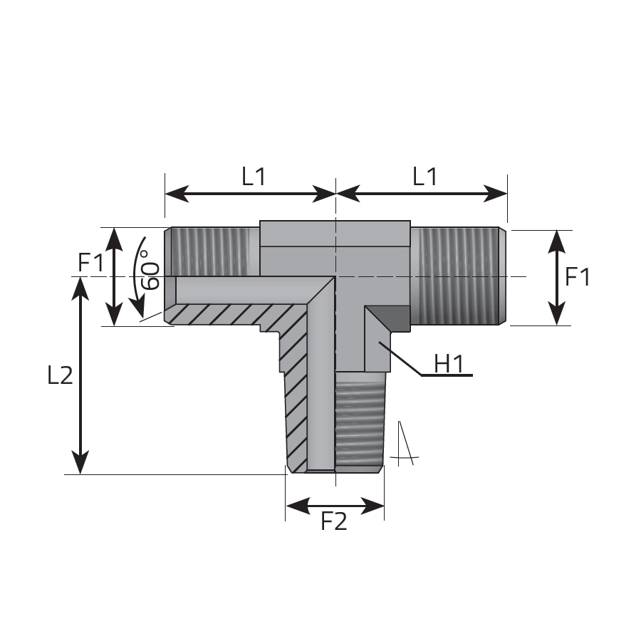 BRANCH TEE MALE BSPP - MALE NPT -  Vitillo