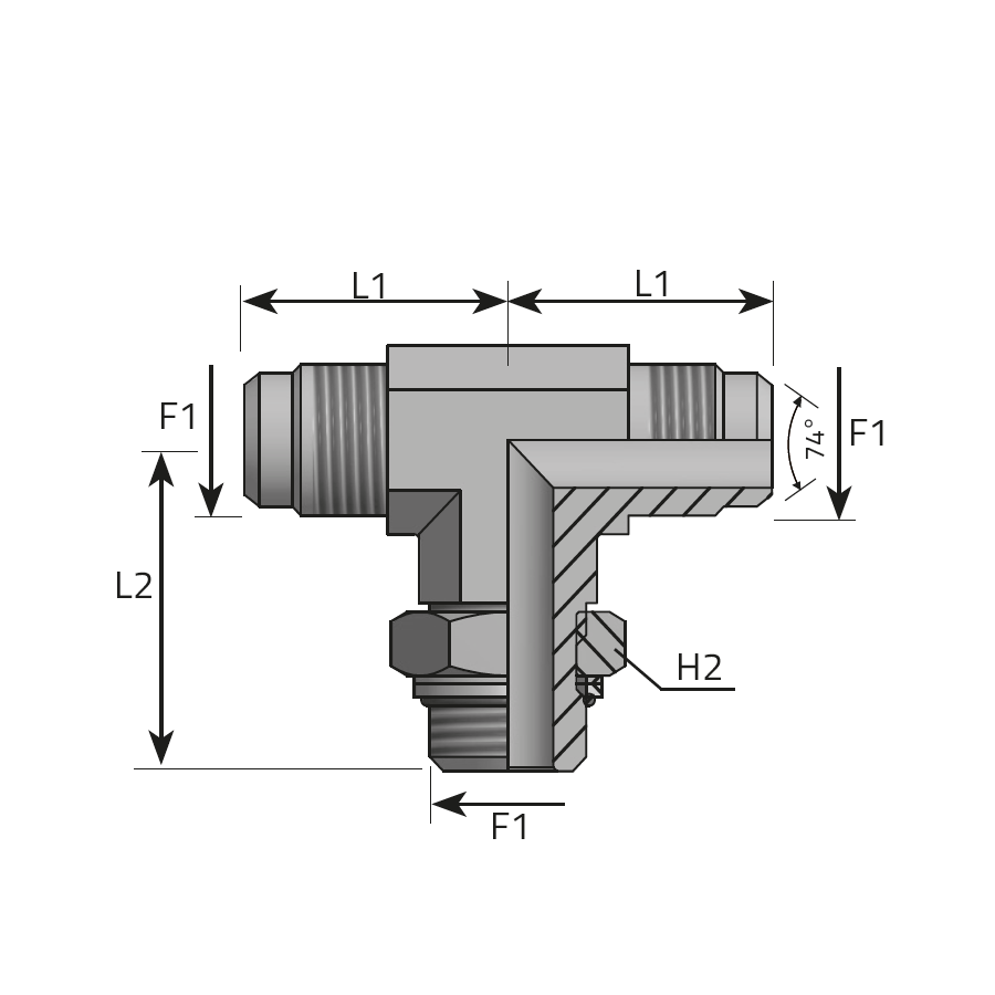 BRANCH TEE MALE JIC - MALE BSPP / O-RING AND RETAINING SEAL