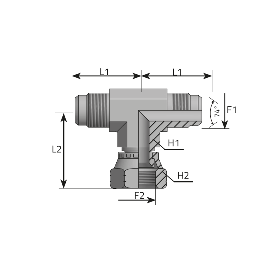 BRANCH TEE MALE JIC - SWIVEL FEMALE JIC -  Vitillo