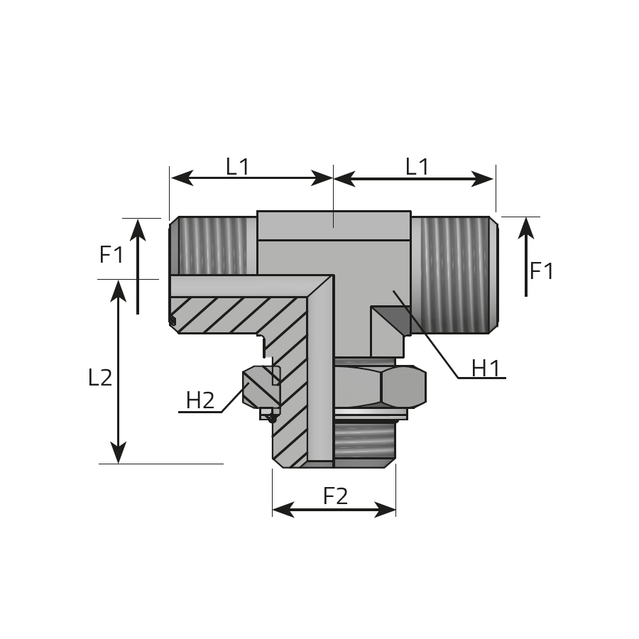 BRANCH TEE MALE ORFS - ADJUSTABLE MALE BSPP WITH O-RING