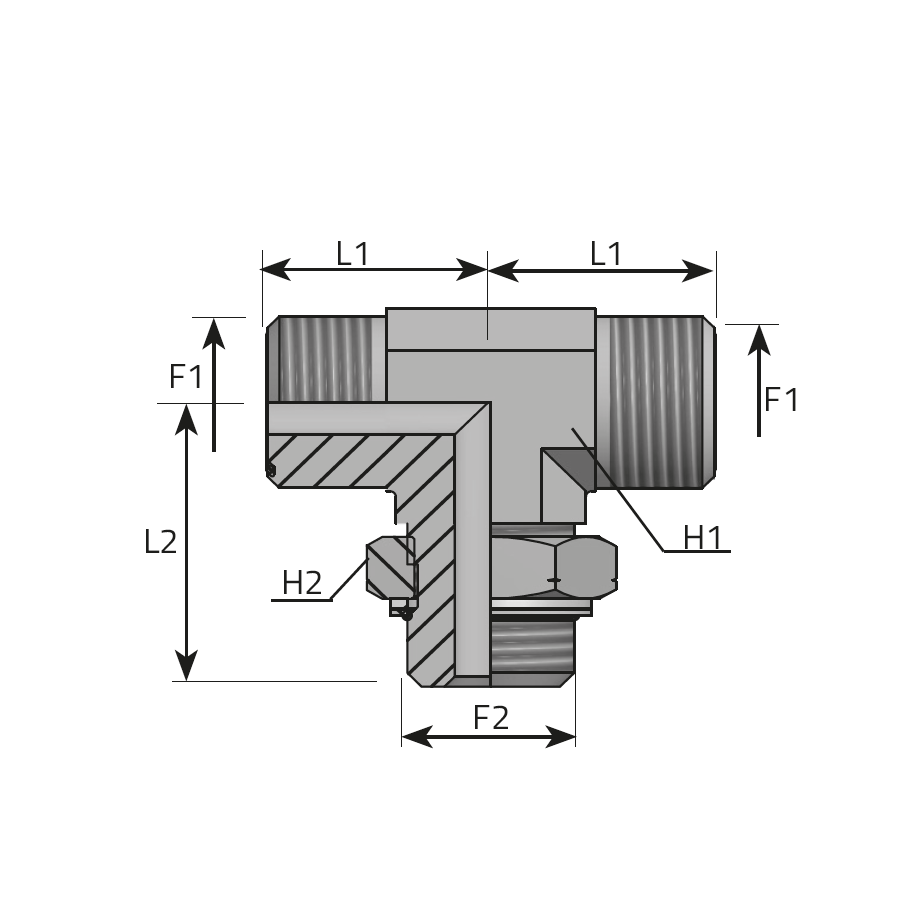BRANCH TEE MALE ORFS - ADJUSTABLE METRIC MALE WITH O-RING