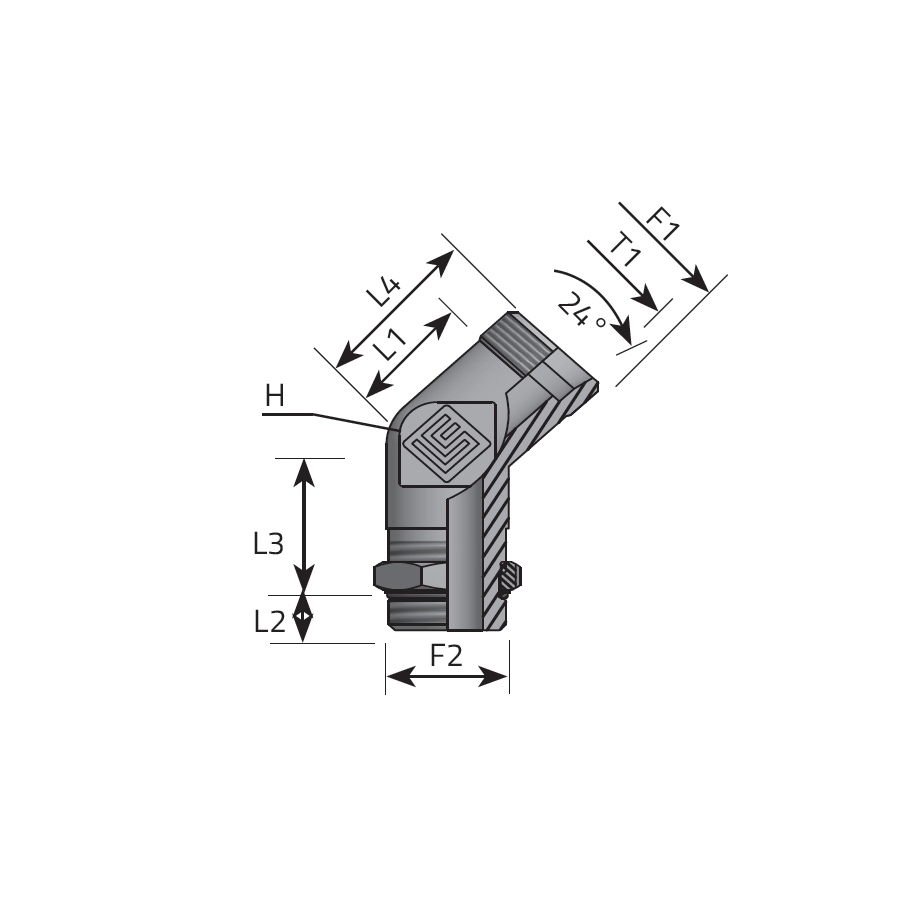 DIN MALE 45° ELBOW - METRIC MALE ADJUSTABLE