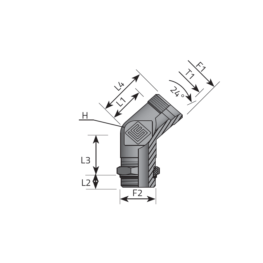 DIN MALE 45° ELBOW - BSPP MALE ADJUSTABLE