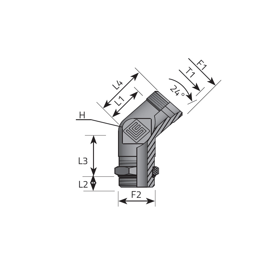 DIN MALE 45° ELBOW - UNF MALE ADJUSTABLE