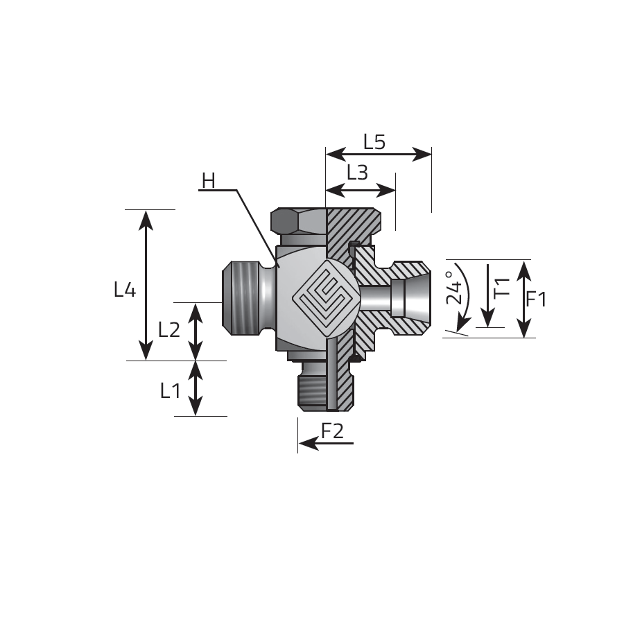 T ORIENTABILE MASCHIO DIN - BULLONE FORATO GAS CILINDRICO AL PIEDE -  Vitillo