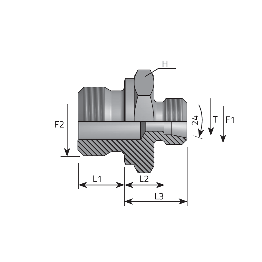 DIN MALE STUD COUPLING - BSPP MALE FORM B