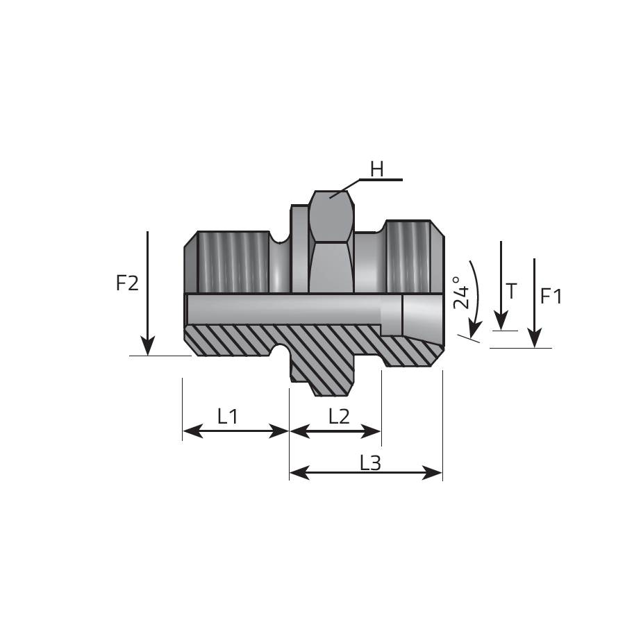 DIN MALE STUD COUPLING - METRIC MALE FORM B