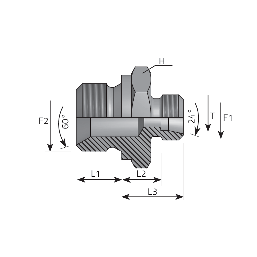 ADATTATORE DIRITTO M. DIN - M. GAS CILINDRICO SV 60° -  Vitillo